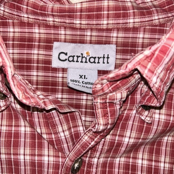 Carhartt Men's Rust Colored Plaid Cotton Button Down Short Sleeve Shirt - XL - Picture 3 of 7